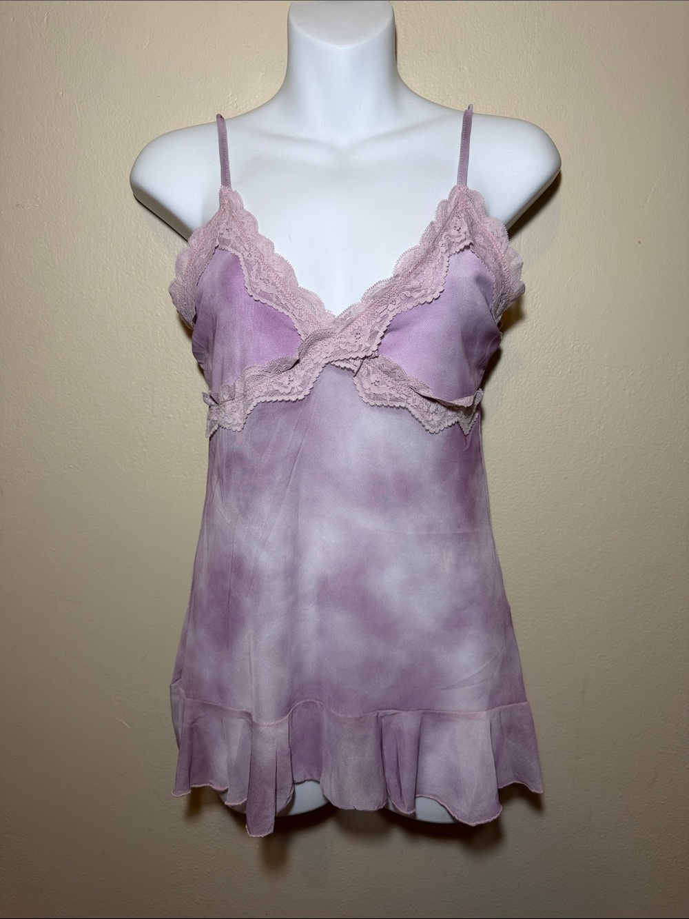 Lavender Tie-Dye Lace-Trim blouse